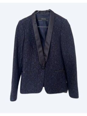 Zara Floral Lace Jacquard Tuxedo Blazer Jacket Navy ( M )